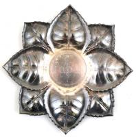 Retró kupicás készlet fém körte alakú tartóban, hibátlan poharak, m: 4 cm (6×), m:16 cm