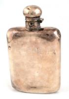 Ezüstözött, feliratozott fém italos palack, kulcs nélkül, jelzett, kis horpadásokkal, m: 21×12 cm