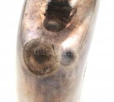 Ezüstözött, feliratozott fém italos palack, kulcs nélkül, jelzett, kis horpadásokkal, m: 21×12 cm