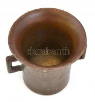 Antik bronz mozsár két füllel, népies gravírozással, "Besi (?) Erzsébet, Szabó Sándor Anno 1834...