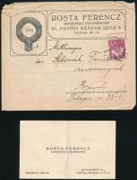 cca 1929 Rosta Ferenc koszorús órásmester reklám nyomtatvány, levél és boríték