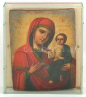 Jelzés nélkül: Mária a gyermek Jézussal, tojástempera, fa, műanyag védőkeretben, 28×20 cm