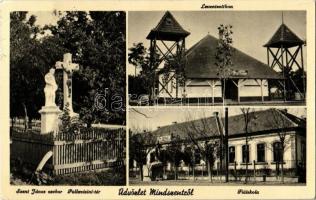 1940 Mindszent, Szent János szobor, Pallavicini tér, Leventeotthon, Fiú iskola. Horváth kiadása