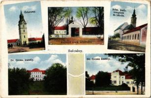 1939 Szécsény, Őrtorony, Haynald érsek szülőháza, Római katolikus templom és iskola, Dr. Grosz kastély. Schwarcz Nándor kiadása (EK)