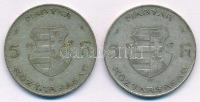 1947. 5Ft Ag "Kossuth" (2x) T:2- patina
Adamo F8.1