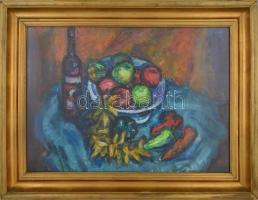 Vén Emil (1902-1984): Almás csendélet. Olaj, farost, jelzett, hátoldalán felirattal: Almás csendélet...