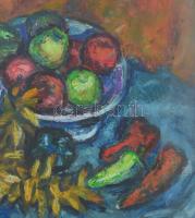 Vén Emil (1902-1984): Almás csendélet. Olaj, farost, jelzett, hátoldalán felirattal: Almás csendélet...