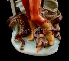 Herendi sárkányölő huszár, kézzel festett, jelzett, hibátlan 22 cm