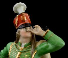 Herendi sárkányölő huszár, kézzel festett, jelzett, hibátlan 22 cm