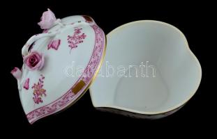 Herendi Apponyi mintás szív alakú bonbonniere, kézzel festett,  jelzett, hibátlan m: 11 cm, h: 18 cm