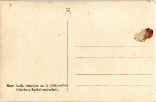 Székelyudvarhely, Odorheiu Secuiesc;  Római katolikus templom az új kőlépcsővel / Catholic church, n...