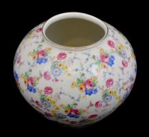 Zsolnay virágmintás kaspó. Részben kézzel festett, jelzett, kopásokkal.  m: 18 cm, d: 21 cm