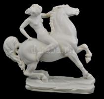 Herendi nagy méretű amazon női akt lovon. Fehér mázas, jelzett, kopásokkal.  m: 42 cm, h: 49 cm