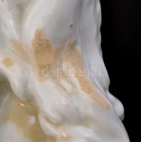 Herendi nagy méretű amazon női akt lovon. Fehér mázas, jelzett, kopásokkal.  m: 42 cm, h: 49 cm