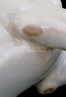 Herendi nagy méretű amazon női akt lovon. Fehér mázas, jelzett, kopásokkal.  m: 42 cm, h: 49 cm