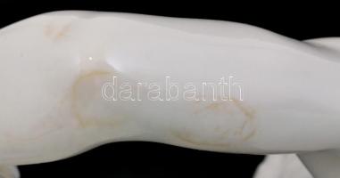 Herendi nagy méretű amazon női akt lovon. Fehér mázas, jelzett, kopásokkal.  m: 42 cm, h: 49 cm