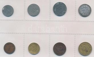 Német Birodalom 1907-1942. 1pf-1/2M (8xkfl) forgalmi sor műanyag tokban T:1--3 German Empire 1907-1942. 1 Pfennig - 1/2 Mark (8xdiff) coin set in plastic case C:AU-F