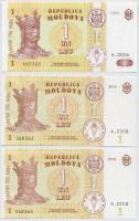 Moldova 1994. 1L + 2015. 1L (2x) sorszámkövetők T:I  Moldova 1994. 1 Leu + 2015. 1 Leu (2x) sequential serials T:UNC Krause#8,21