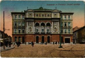 1918 Temesvár, Timisoara; Ferenc József színház, villamos. Polatsek kiadása / theatre, tram (kopott sarkak / worn corners)