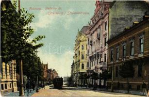 Pozsony, Pressburg, Bratislava; Stefánia út, villamos / Stefaniestrasse / street view, tram (EK)