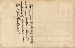 1915 SMS Helgoland Osztrák-Magyar Haditengerészet gyorscirkáló kéményei a gránát találat után / K.u....