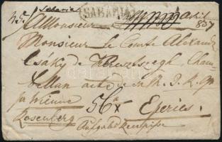 1837 Portós ajánlott levél Bécsen és Rosenbergen át Eperjesre / Unpaid registered cover through Vienna and Rosenberg to Eperjes "SABARIA"