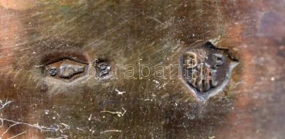 Ezüst(Ag) rózsás kézi tükör, jelzett, bársony borítású hátlap, súlyozott, 23×10,5 cm, bruttó: 232 g