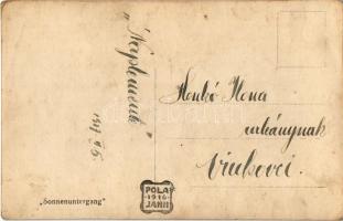 1917 K.u.K. Kriegsmarine Sonnenuntergang / Osztrák-magyar csatahajók lehorgonyozva naplementében / W...