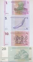 Kongó 1997. 1c + 5c + 10c + 2003. 20Fr T:I 
Congo 1997. 1 Centime + 5 Centime + 10 Centime + 2003. ...