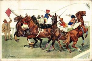 1918 Célban a lovasok / Horse race. B.K.W.I. 679-1. s: Fritz Schönpflug