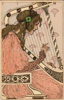Art Nouveau lady with harp. M. Munk Vienne Nr. 119., unsigned Mela Koehler (EK)