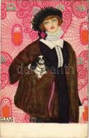 1917 Art Nouveau lady with dog. B.K.W.I. 621-2. s: Mela Koehler