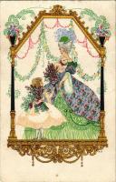 1920 Art Nouveau baroque ladies. B.K.W.I. 4637-2. s: August Patek (EK)