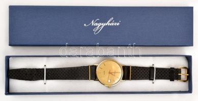 14 K arany Regent kvarc karóra naptár funkcióval, szép állapotban. d: 32 mm