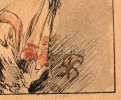 Nagy Sándor (1869-1950): Fogadó, Répcelak. Tus, akvarell, papír, paszpartuban. Jelzett, ajándékozási...