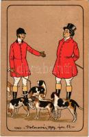 1907 Hunters with dogs. Serie 150. C. T. & Cie litho art postcard. s: R. Caputi