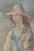 Trischler Ferenc (1945- ): Ülő hölgy virágokkal, pasztell, papír, jelzett, üvegezett fa keretben. Tr...