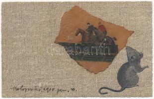 1910 Lóverseny és egér. Eredeti bőr rátét / Horse race and mouse. Original leather overlay