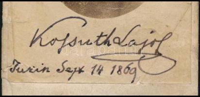 1869 Kossuth Lajos (1802-1894) fényképe, rajta egy hozzá közel álló személytől származó utólagos ded...