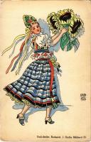 1932 Magyar folklór művészlap / Hungarian folklore art postcard s: Undi Mariska (EK)