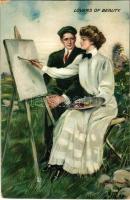 Romantic couple, lady paints in the garden s: Clarence F. Underwood (EK)
