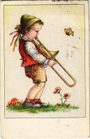 1942 Boy playing the trombone. EAS 2263. (EK)