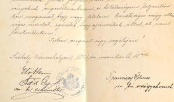 1901 Székelyudvarhely, erdőtiszti eskü, székelyudvarhelyi M. Kir. Állami Erdőhivatal pecsétjével, al...