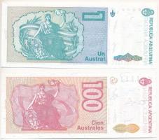 Argentína 1985-1990. 1A + 100A T:I,I- 
Argentina 1985-1990. 1 Austral + 100 Australes C:Unc,AU Krau...