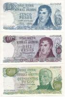 Argentína 1974-1976. 5P + 1973-1976. 10P + 1974-1975. 500P T:I Argentina 1974-1976. 5 Pesos + 1973-1976. 10 Pesos + 1974-1975. 500 Pesos C:Unc Krause#294,295,298