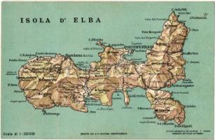 Isola dElba / Elba sziget, Olaszország 3. legnagyobb szigete, Napóleon száműzetési helye / Map of Elba island in Italy, 3rd largest island of Italy, the site of Napoleons first exile (from 1814 to 1815)