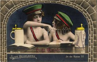 1904 Jung Heidelberg. In die Kanne! / beer drinking children. Serie 96. 8001.