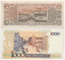 Brazília 1961. 5C + 1989 1000C "1 Cruzado Novo" felülbélyegzéssel T:I kis sarokkopás
Braz...