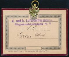 cca 1916 Osztrák-magyar léghajószázad katonájának névtáblája réz címerrel. / Table of k.u.k. baloon-group soldier with copper coat of arms 11x8 cm