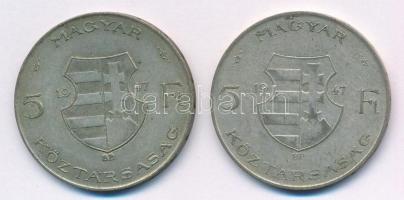 1947. 5Ft Ag "Kossuth" (2x) T:2-,3 patina Adamo F8.1